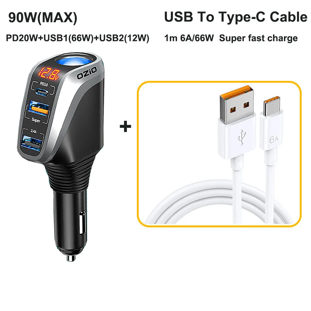 OZIO 66W+PD 20W Car QC Fast Charging Socket 12V-24V Car Charger For All Car Models