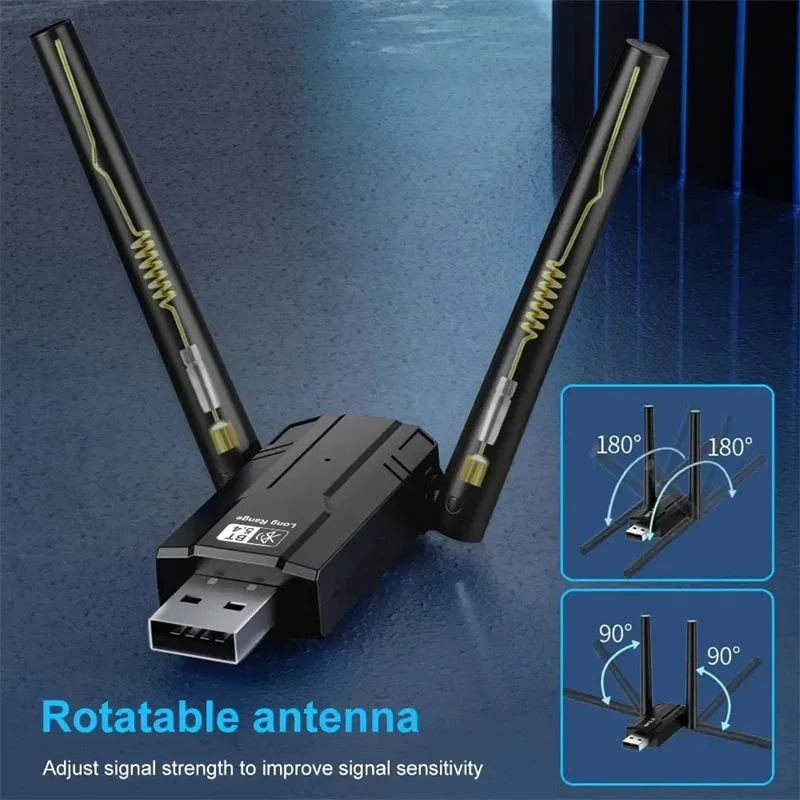 bluetooth 5.4 USB Adapter 150M Dual Antenna Dongle for PC Wireless Mouse Keyboard Music Audio Receiver Transmitter Plug and Play
