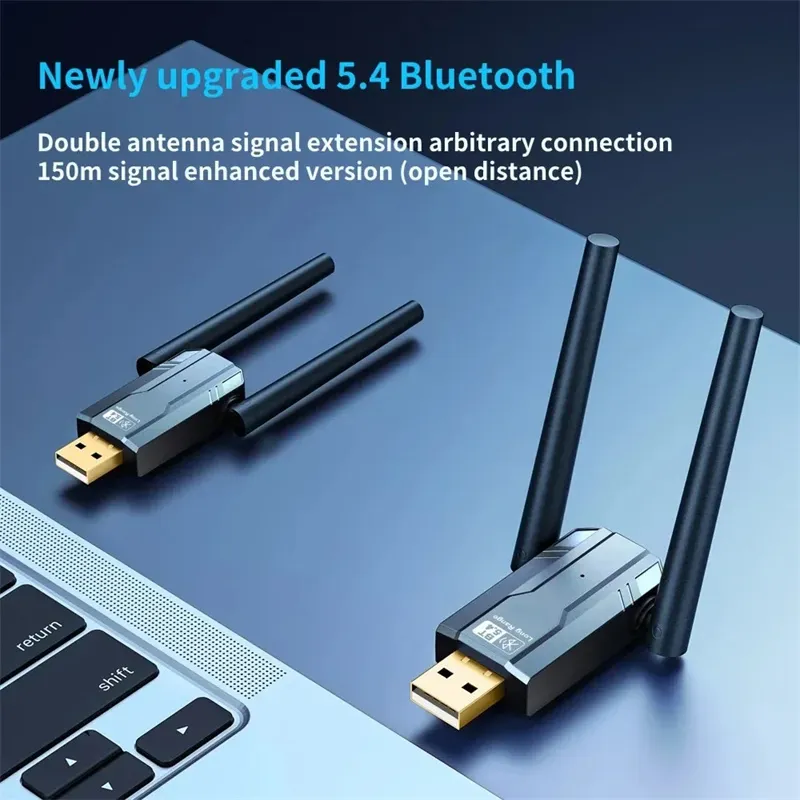 bluetooth 5.4 USB Adapter 150M Dual Antenna Dongle for PC Wireless Mouse Keyboard Music Audio Receiver Transmitter Plug and Play