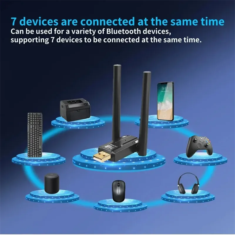 bluetooth 5.4 USB Adapter 150M Dual Antenna Dongle for PC Wireless Mouse Keyboard Music Audio Receiver Transmitter Plug and Play