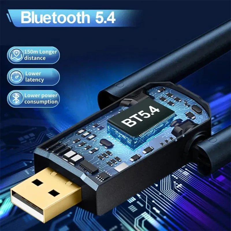 bluetooth 5.4 USB Adapter 150M Dual Antenna Dongle for PC Wireless Mouse Keyboard Music Audio Receiver Transmitter Plug and Play