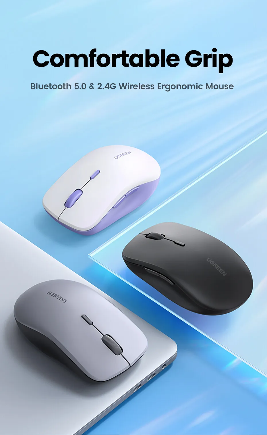 UGreen MU002 Dual Mode Wireless Mouse 1000-4000DPI 2.4G Wireless & bluetooth Ergonomics Mute Mice UGreen MU002 Dual Mode Wireless Mouse 1000-4000DPI 2.4G Wireless & bluetooth Ergonomics Mute Mice