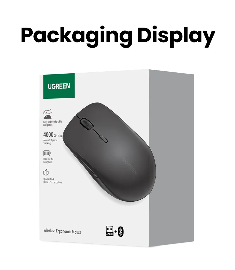 UGreen MU002 Dual Mode Wireless Mouse 1000-4000DPI 2.4G Wireless & bluetooth Ergonomics Mute Mice UGreen MU002 Dual Mode Wireless Mouse 1000-4000DPI 2.4G Wireless & bluetooth Ergonomics Mute Mice