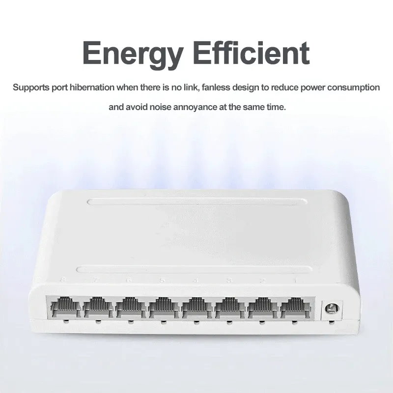 8 Port Gigabit Data Switch Network Hub Desktop Ethernet Splitter Plug and Play Shielded Ports Fanless Quiet Mini Portable for Home Dormitory Use