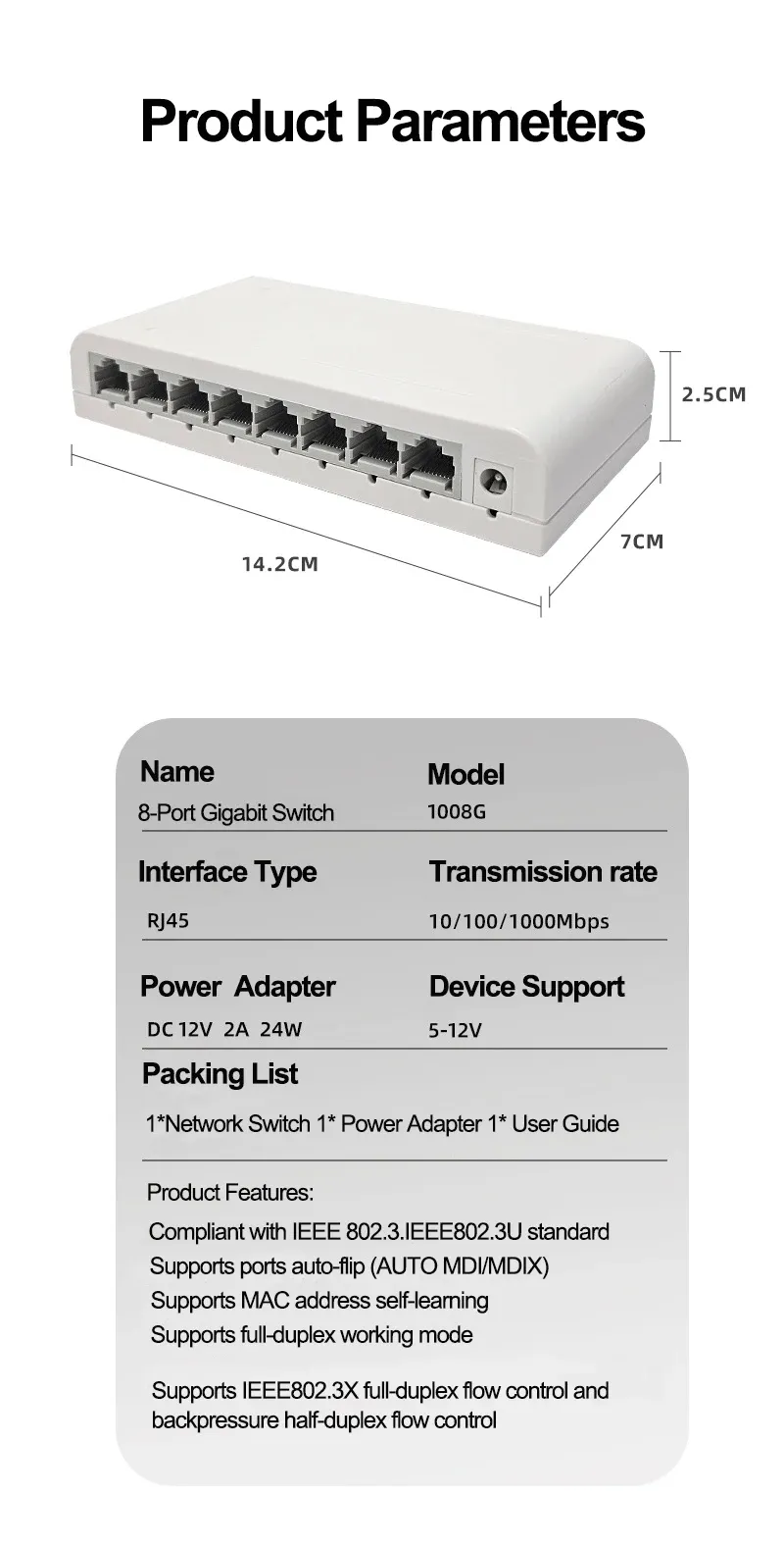8 Port Gigabit Data Switch Network Hub Desktop Ethernet Splitter Plug and Play Shielded Ports Fanless Quiet Mini Portable for Home Dormitory Use