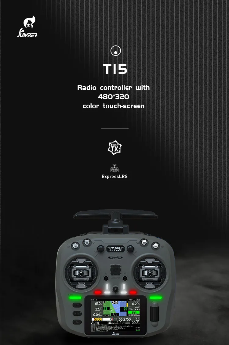 Jumper T15 2.4GHz ELRS 1W VS-M Hall Sensor Full Size Gimbal 3.5 Colour-Touch Screen EdgeTX Radio Controller for FPV RC Racer Drone Jumper T15 2.4GHz ELRS 1W VS-M Hall Sensor Full Size Gimbal 3.5 Colour-Touch Screen EdgeTX Radio Controller for FPV RC Racer Drone