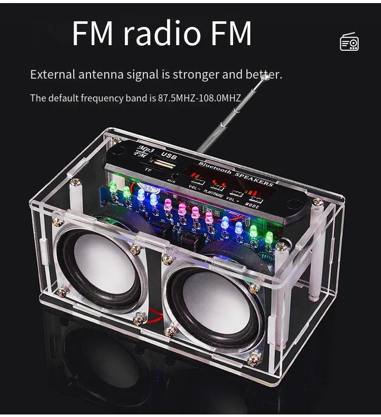 DIY bluetooth Speaker Kit with FM Radio 87.5-108MHZ DIY Soldering Project Practice Electronic Kit Solder Assembly Support U Disk TF Card AUX