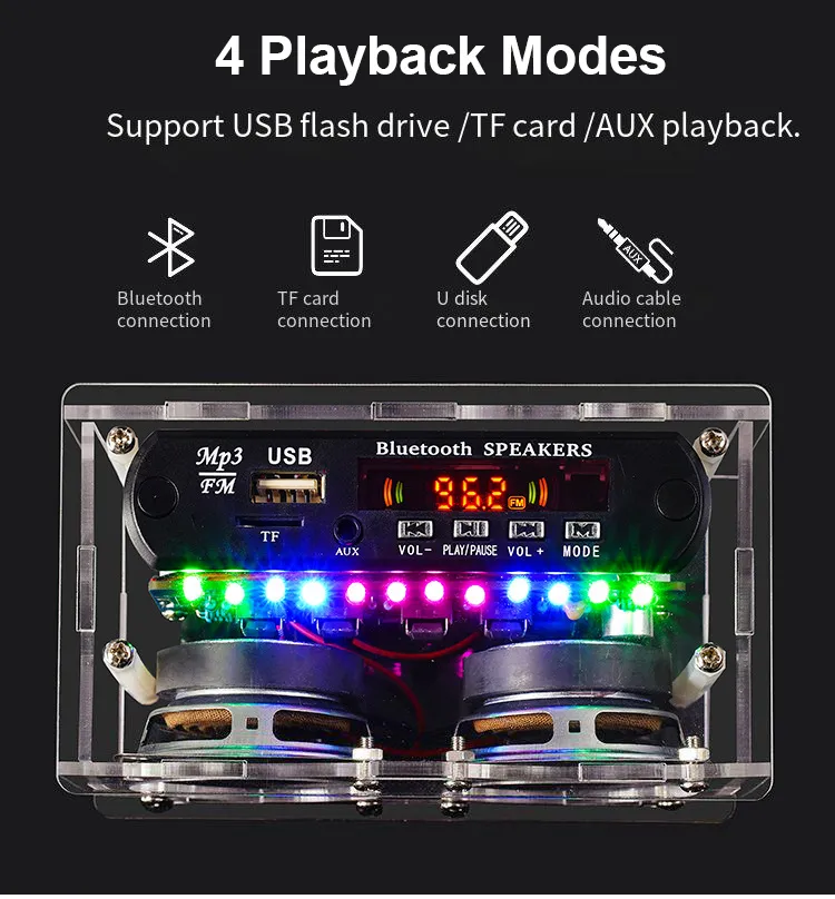 DIY bluetooth Speaker Kit with FM Radio 87.5-108MHZ DIY Soldering Project Practice Electronic Kit Solder Assembly Support U Disk TF Card AUX