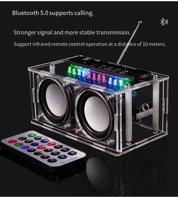 DIY bluetooth Speaker Kit with FM Radio 87.5-108MHZ DIY Soldering Project Practice Electronic Kit Solder Assembly Support U Disk TF Card AUX