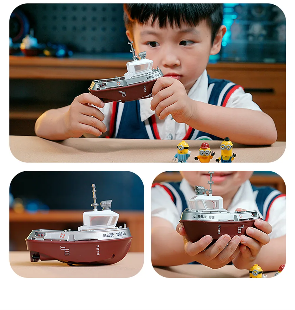 S820 1/32 2.4G Mini RC Boat LED Light Dual Motor Waterproof Remote Control Rescue 1008 Wireless Electric Vehicles Models Toys Kids Children Gift