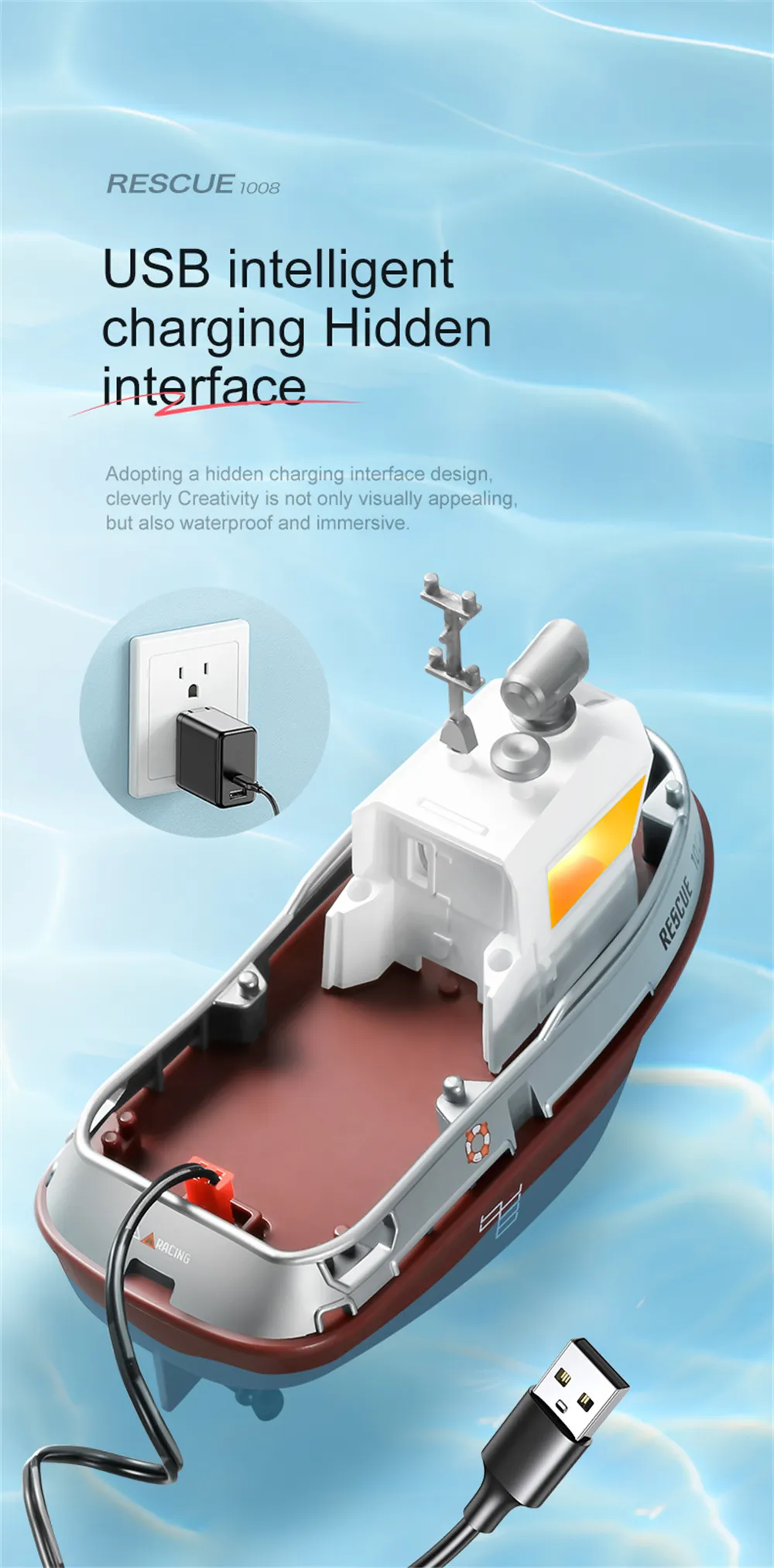 S820 1/32 2.4G Mini RC Boat LED Light Dual Motor Waterproof Remote Control Rescue 1008 Wireless Electric Vehicles Models Toys Kids Children Gift