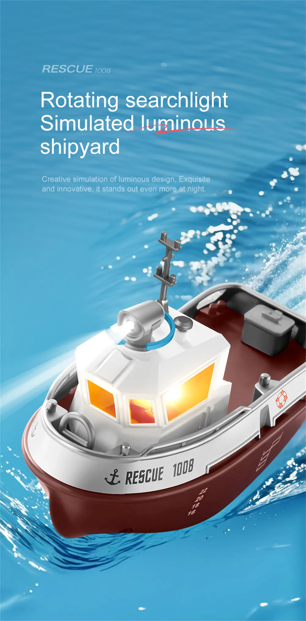 S820 1/32 2.4G Mini RC Boat LED Light Dual Motor Waterproof Remote Control Rescue 1008 Wireless Electric Vehicles Models Toys Kids Children Gift