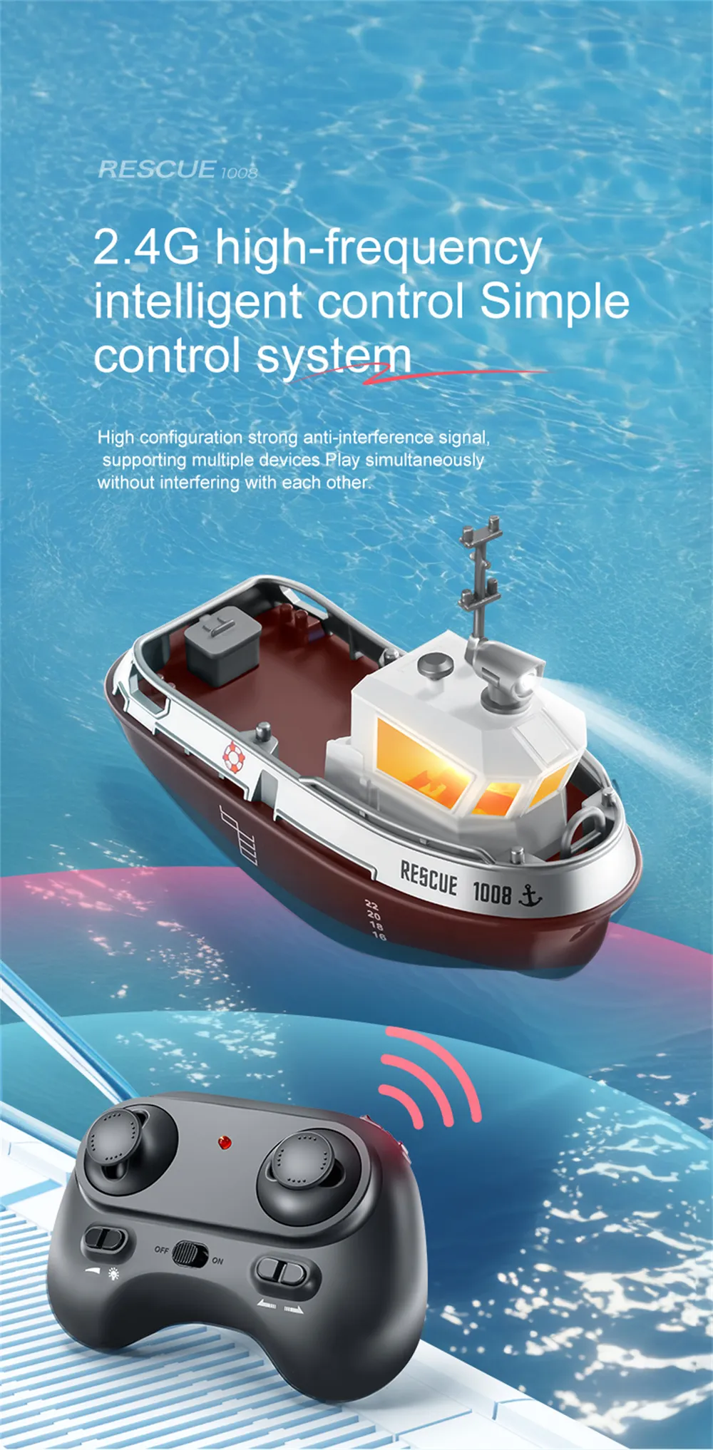S820 1/32 2.4G Mini RC Boat LED Light Dual Motor Waterproof Remote Control Rescue 1008 Wireless Electric Vehicles Models Toys Kids Children Gift