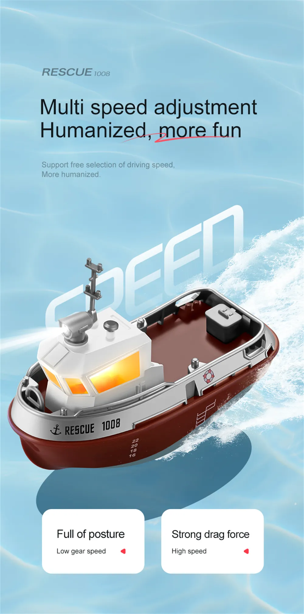 S820 1/32 2.4G Mini RC Boat LED Light Dual Motor Waterproof Remote Control Rescue 1008 Wireless Electric Vehicles Models Toys Kids Children Gift
