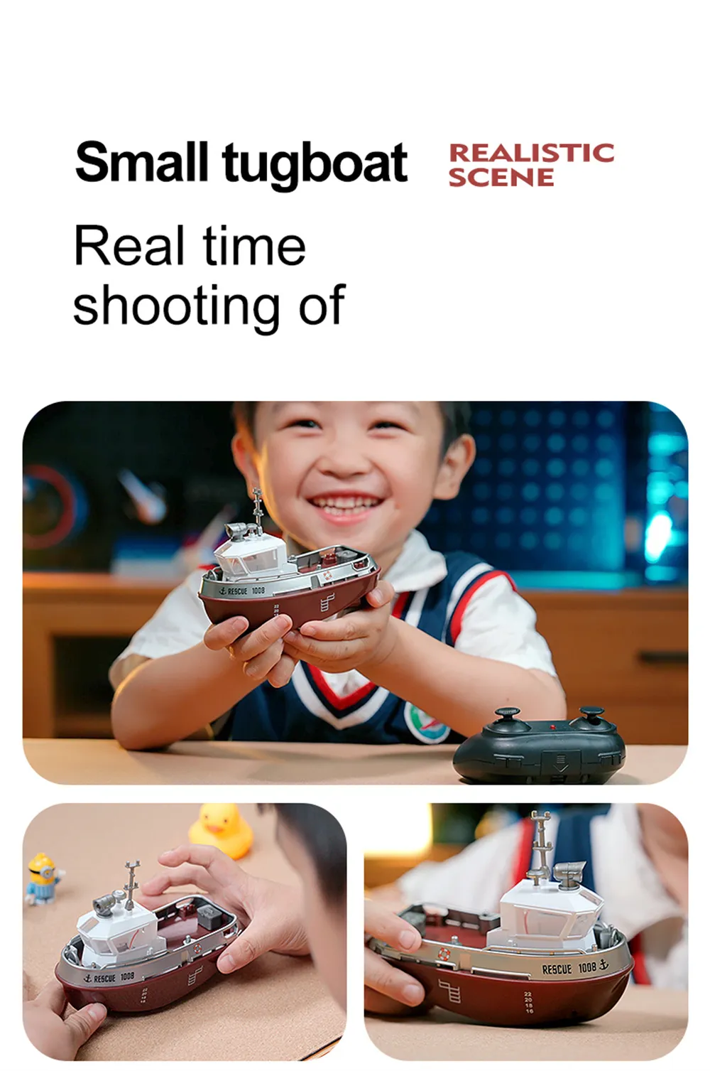 S820 1/32 2.4G Mini RC Boat LED Light Dual Motor Waterproof Remote Control Rescue 1008 Wireless Electric Vehicles Models Toys Kids Children Gift