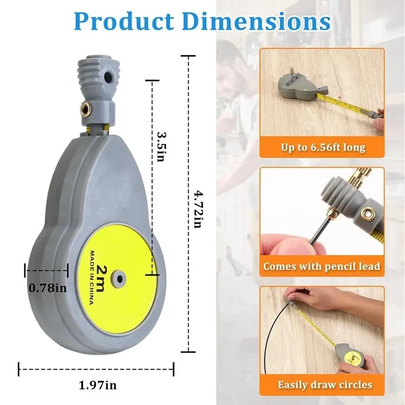 2m/6.56ft Rotape Tape Measure Compass with 10 Pencil Leads Measure Beam Compass for Drawing Circles and Lines 2m/6.56ft Rotape Tape Measure Compass with 10 Pencil Leads Measure Beam Compass for Drawing Circles and Lines