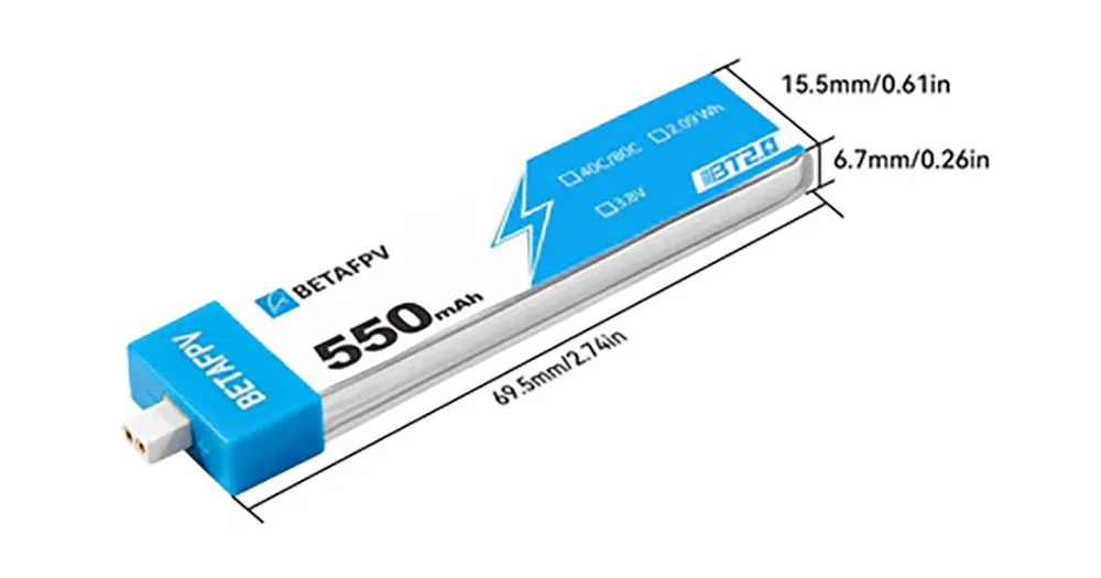 4PCS BETAFPV BT2.0 550mAh 1S 40C for BETAFPV Meteor75 Pro FPV Racing Drone