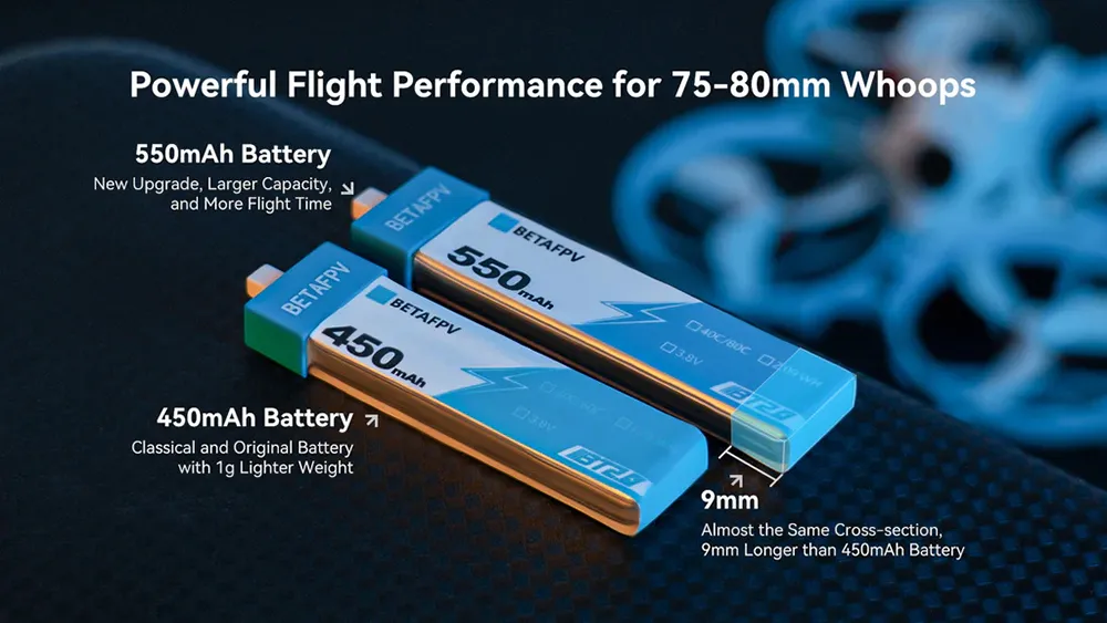 4PCS BETAFPV BT2.0 550mAh 1S 40C for BETAFPV Meteor75 Pro FPV Racing Drone