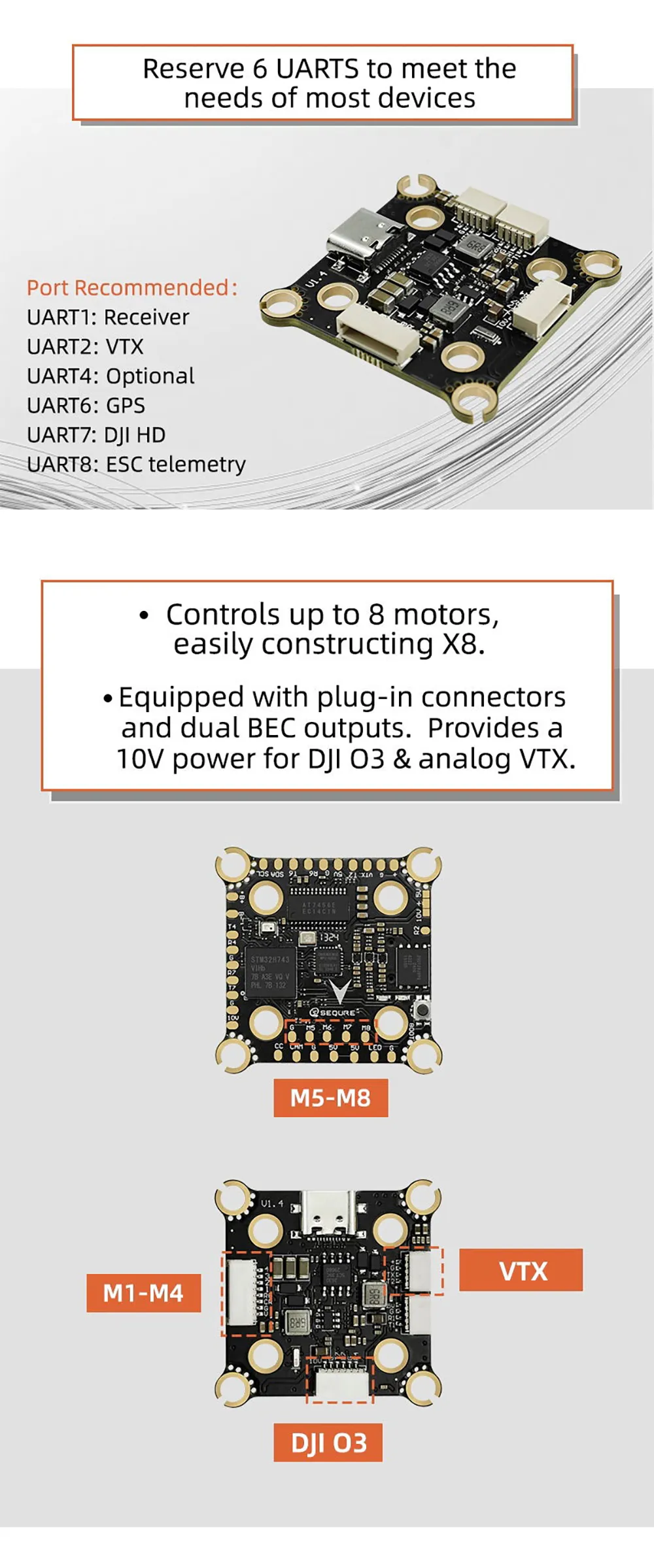 30.5x30.5mm SEQURE H743 & E70 G1 Stack Flight Controller MPU6000 70A 128K 4-8S ESC for Racing Freestyle FPV Racing Drone 30.5x30.5mm SEQURE H743 & E70 G1 Stack Flight Controller MPU6000 70A 128K 4-8S ESC for Racing Freestyle FPV Racing Drone