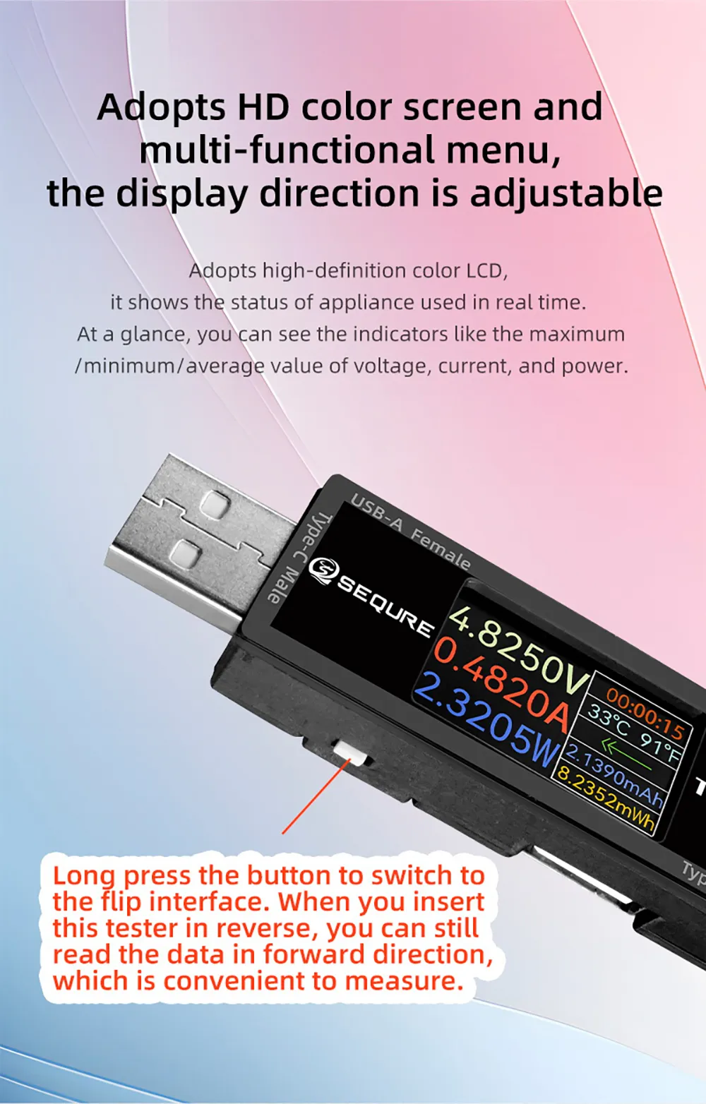 SEQURE TVA3006 High Precision Volt-Ammeter Power Meter Type-C SEQURE TVA3006 High Precision Volt-Ammeter Power Meter Type-C