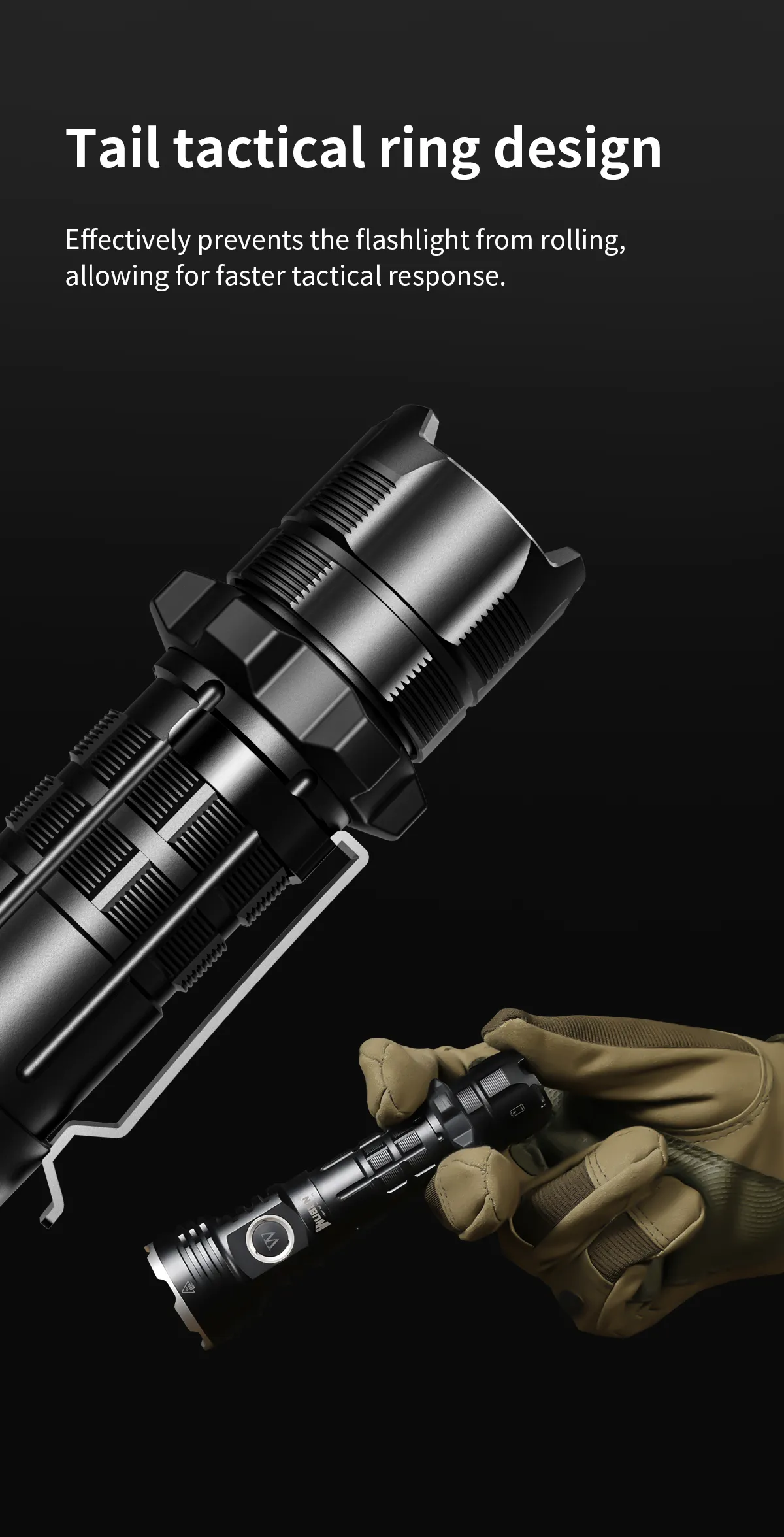 WUBEN T600 1400 Lumen 600m Long Range Tactical Flashight, USB Rechargeable Dual Button for Camping Searching Light