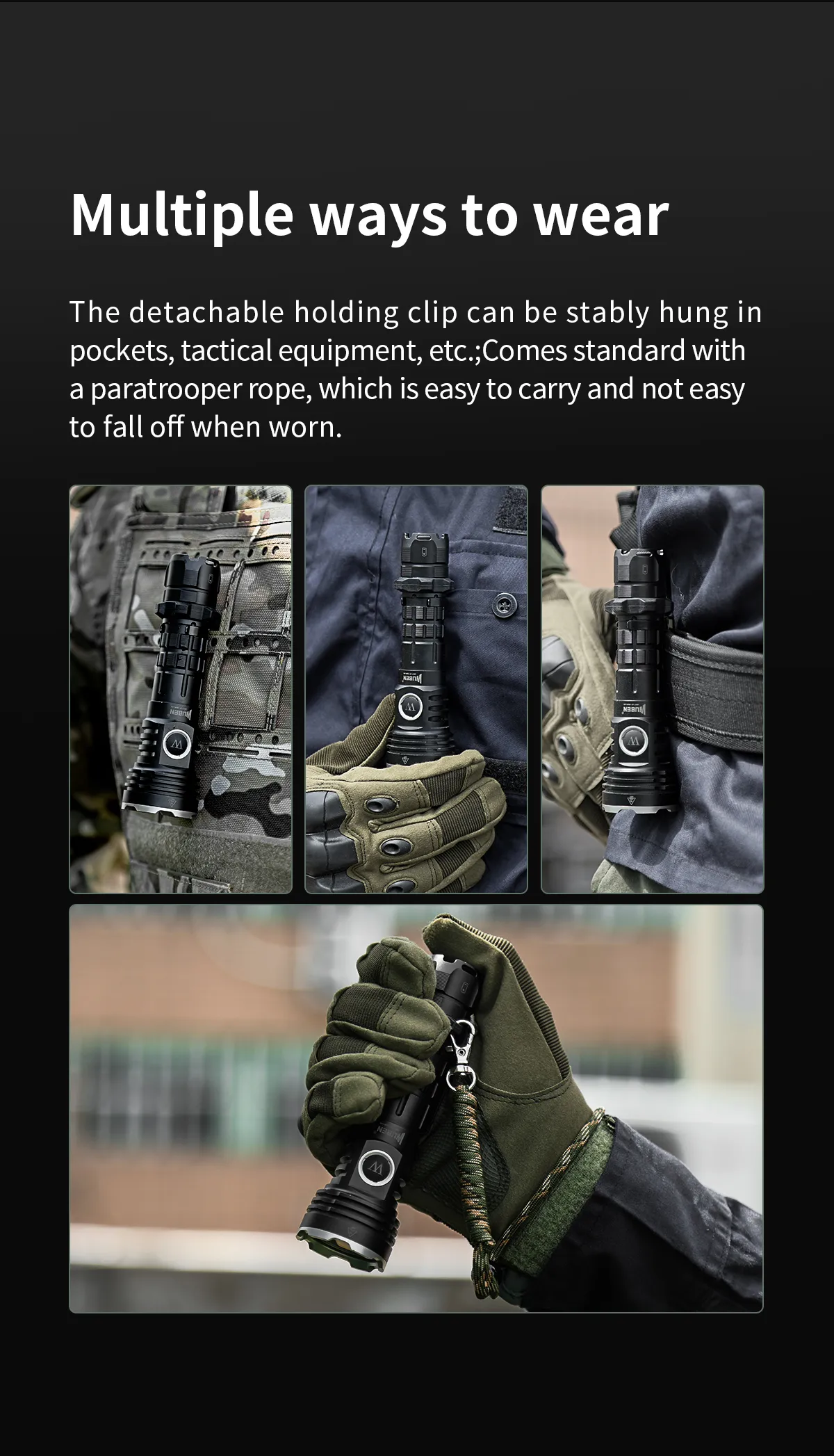 WUBEN T600 1400 Lumen 600m Long Range Tactical Flashight, USB Rechargeable Dual Button for Camping Searching Light