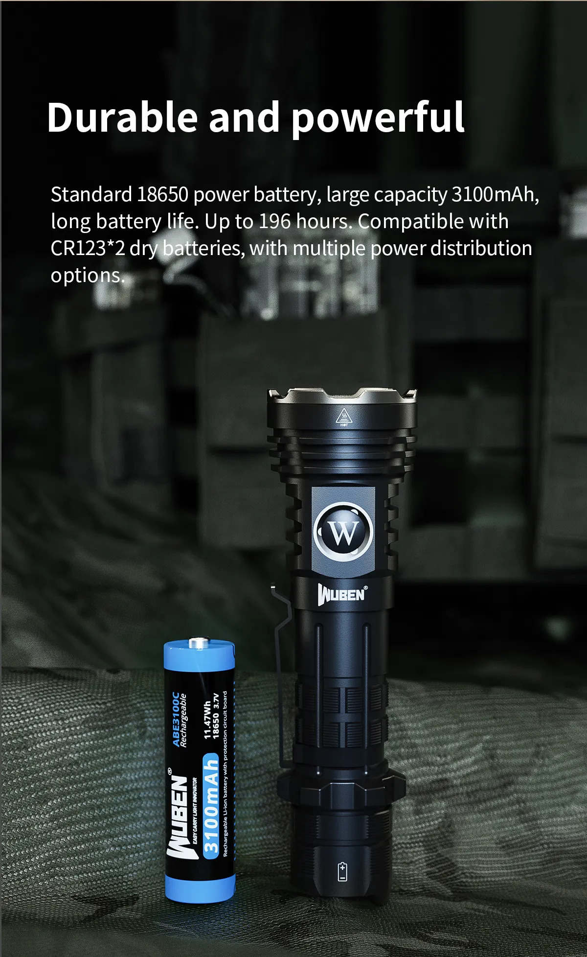 WUBEN T600 1400 Lumen 600m Long Range Tactical Flashight, USB Rechargeable Dual Button for Camping Searching Light