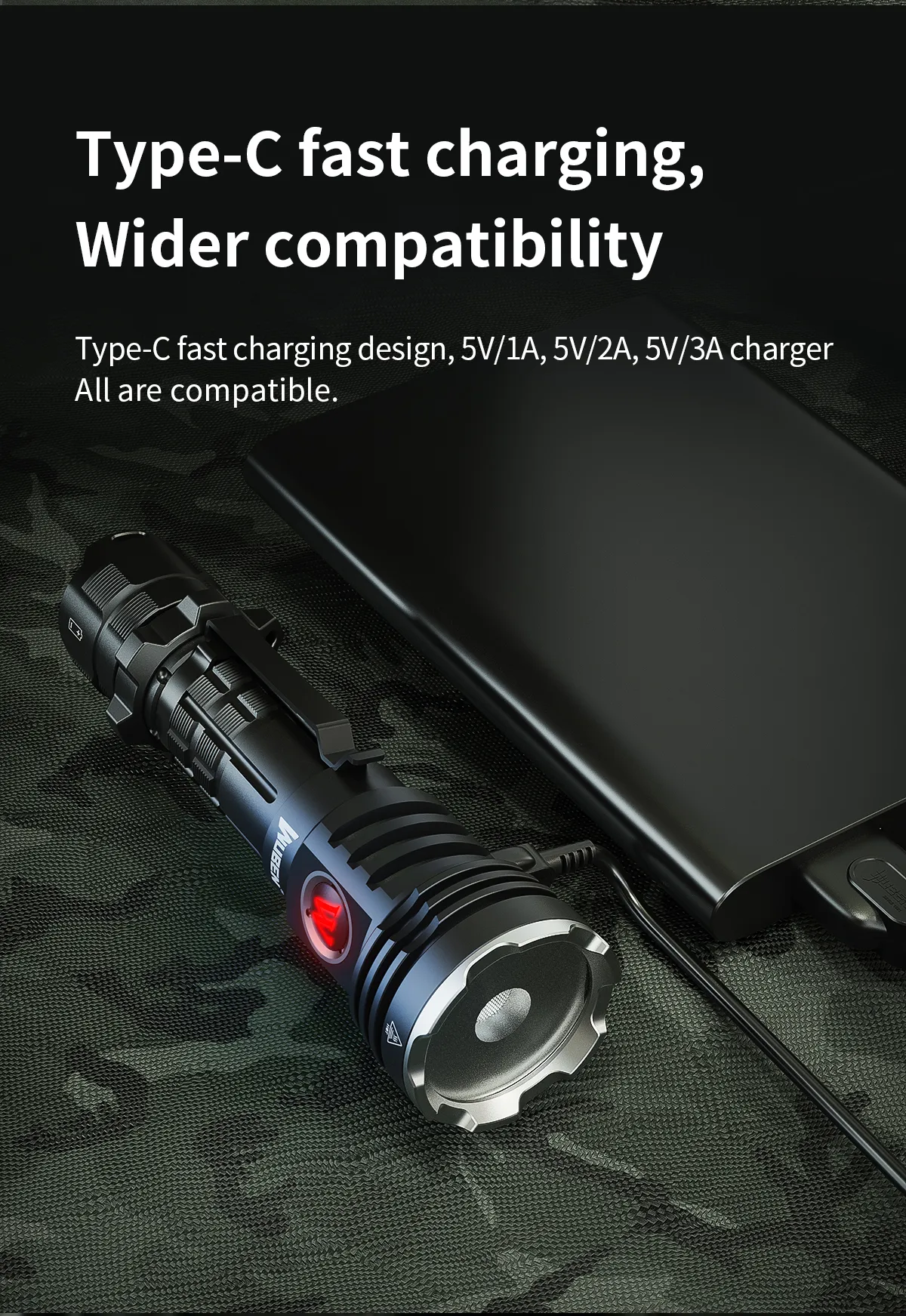 WUBEN T600 1400 Lumen 600m Long Range Tactical Flashight, USB Rechargeable Dual Button for Camping Searching Light