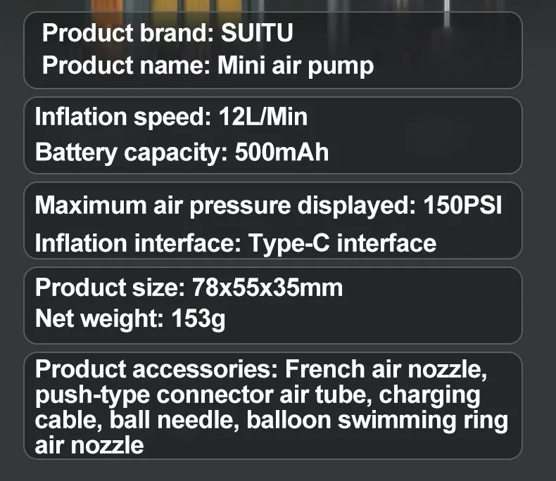 Suitu 150Psi Portable Cordless Electric Air Compressor Mini Air Pump Inflator Digital Display for Bicycle Motorcycle Ball