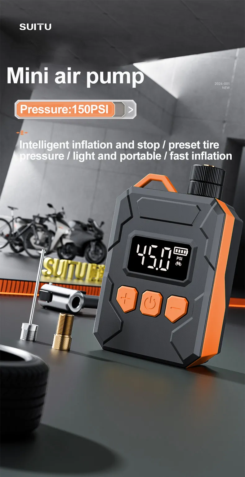Suitu 150Psi Portable Cordless Electric Air Compressor Mini Air Pump Inflator Digital Display for Bicycle Motorcycle Ball