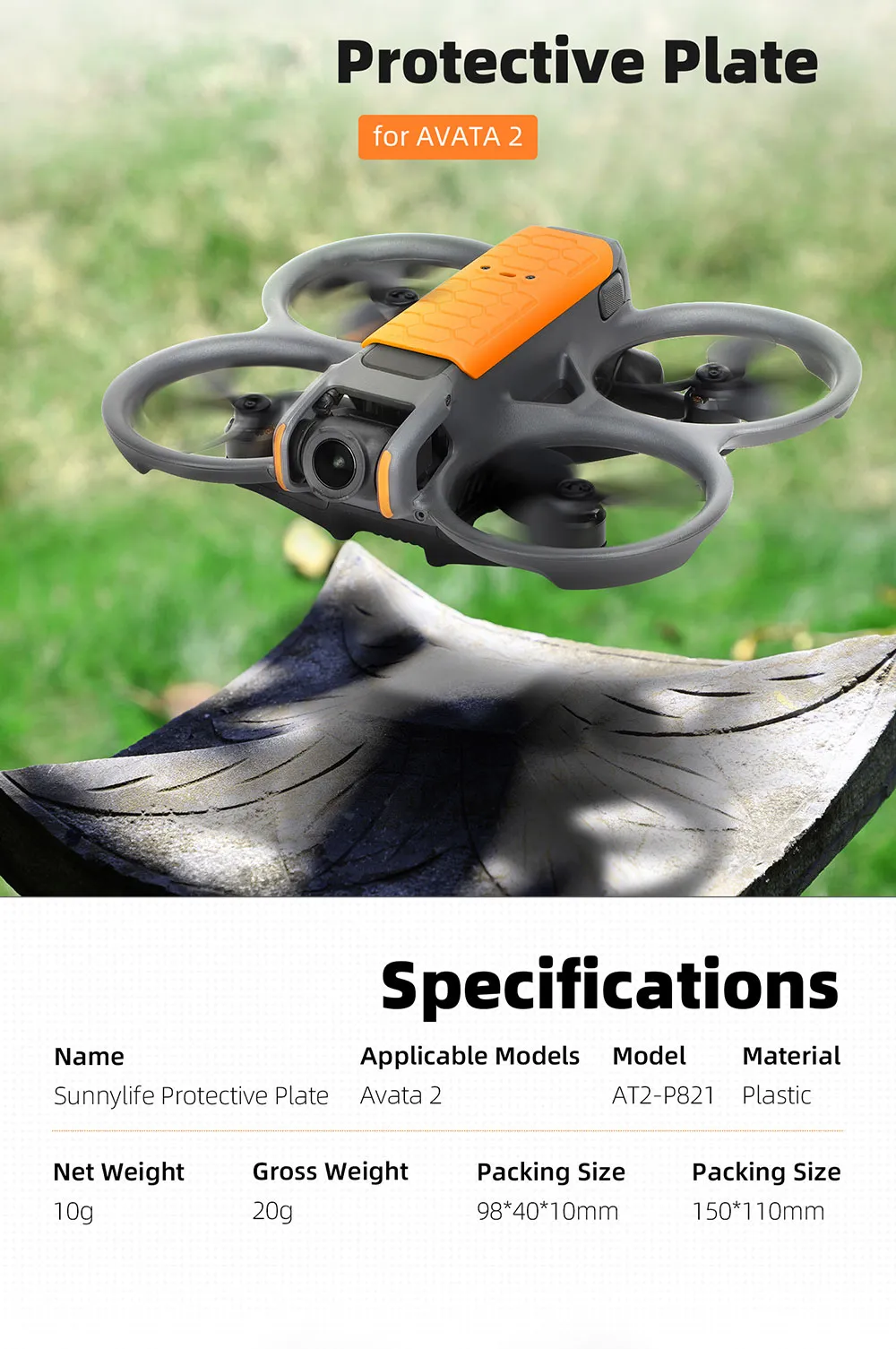 Sunnylife Propeller Protective Guard Cover Protector & Body Protective Plate Combo for DJI AVATA 2