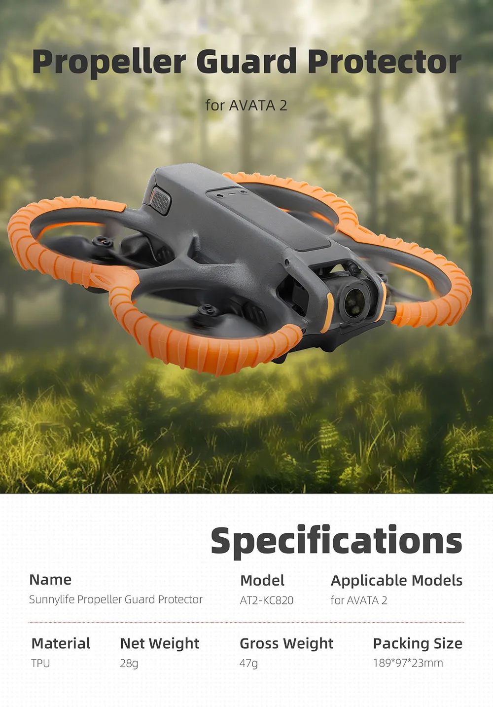 Sunnylife Propeller Protective Guard Cover Protector & Body Protective Plate Combo for DJI AVATA 2