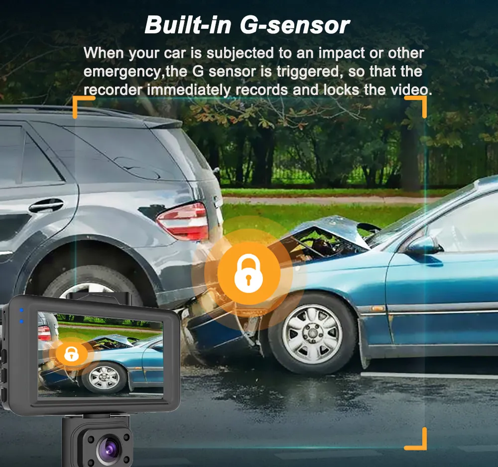 1080P 3 Channel Car Dash Cam 3-inch IPS Screen Three Lens Car 170° HD Record Front/Interior/Rear View Camera with Free 64G TF Card Night Vision Parking Monior