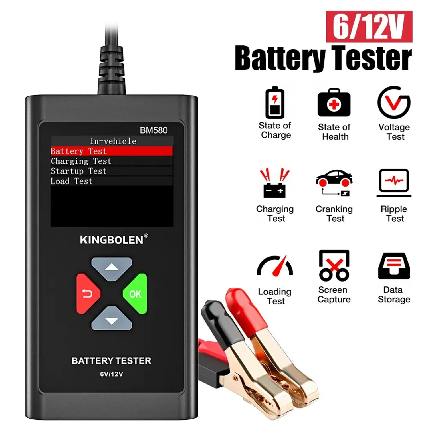 BM580 Auto Battery Tester 6V/12V Digital LCD Display CCA 100-2000 AGM GEL EFB Multi-Language Support BM580 Auto Battery Tester 6V/12V Digital LCD Display CCA 100-2000 AGM GEL EFB Multi-Language Support