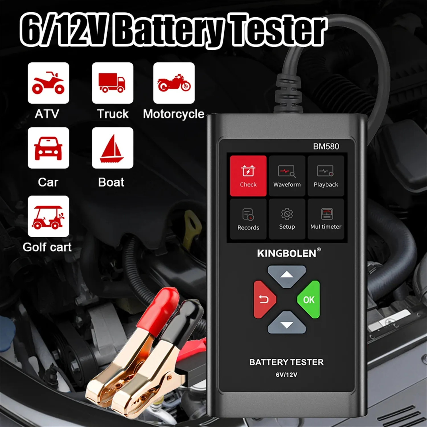 BM580 Auto Battery Tester 6V/12V Digital LCD Display CCA 100-2000 AGM GEL EFB Multi-Language Support BM580 Auto Battery Tester 6V/12V Digital LCD Display CCA 100-2000 AGM GEL EFB Multi-Language Support