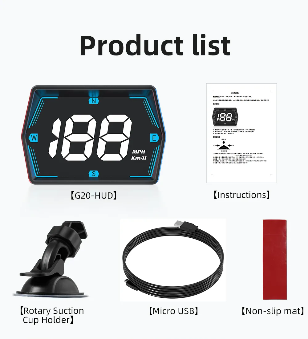 G20 Car Universal Hud Head-Up Display Beidou GPS Vehicle Speedometer High-Definition Head-Up Instrument Gongying speed unit switch