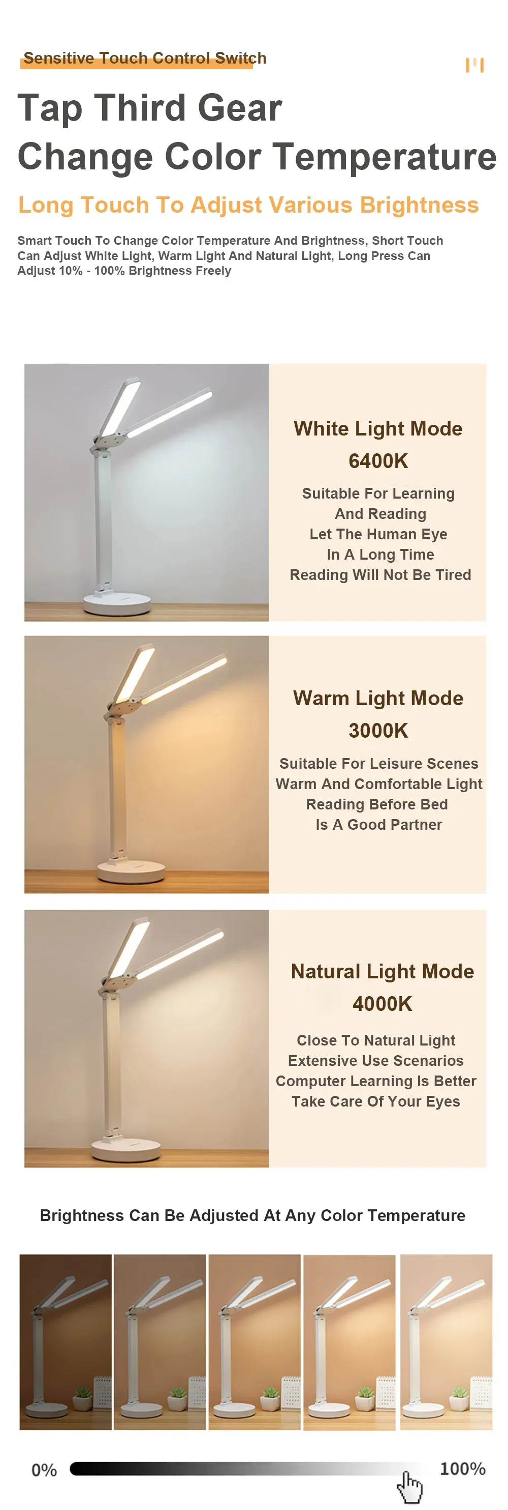 LED Desk Lamp Eye-friendly USB Rechargeable 4000mAh Table Lamp Student Dormitory Reading Lamp Bedroom Lamp