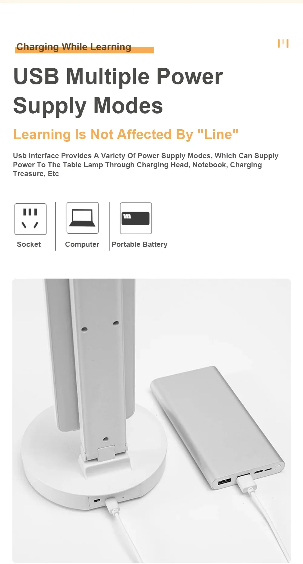 LED Desk Lamp Eye-friendly USB Rechargeable 4000mAh Table Lamp Student Dormitory Reading Lamp Bedroom Lamp
