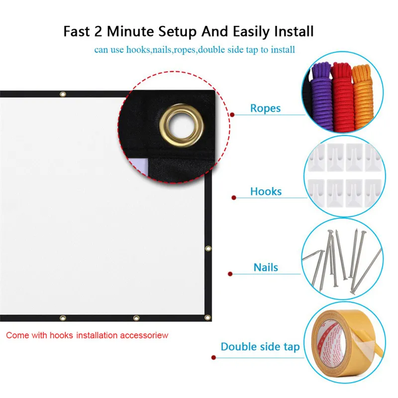 SALANGE Projector Screen 16:9 Portable Projection Screen 100/120/150 Inch Outdoor HD Movie Screen Foldable Cinema Screen for Travelling Home Theater