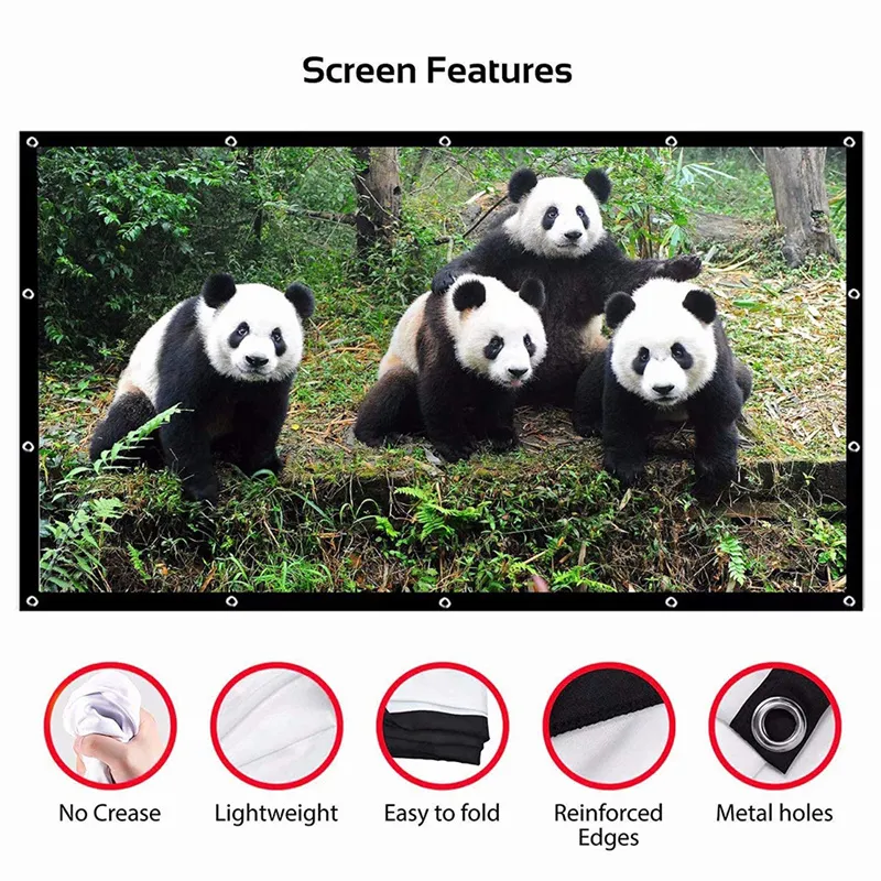 SALANGE Projector Screen 16:9 Portable Projection Screen 100/120/150 Inch Outdoor HD Movie Screen Foldable Cinema Screen for Travelling Home Theater
