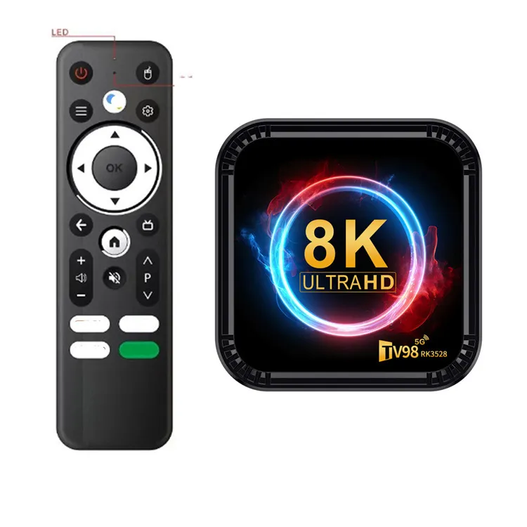 TV98 2+16G ATV 8K Smart TV Box Android 13 RK3528 Quad-core 2.4G e 5G Dual Band Wi-Fi + BT5.0 Lettore Multimediale Set Top Box