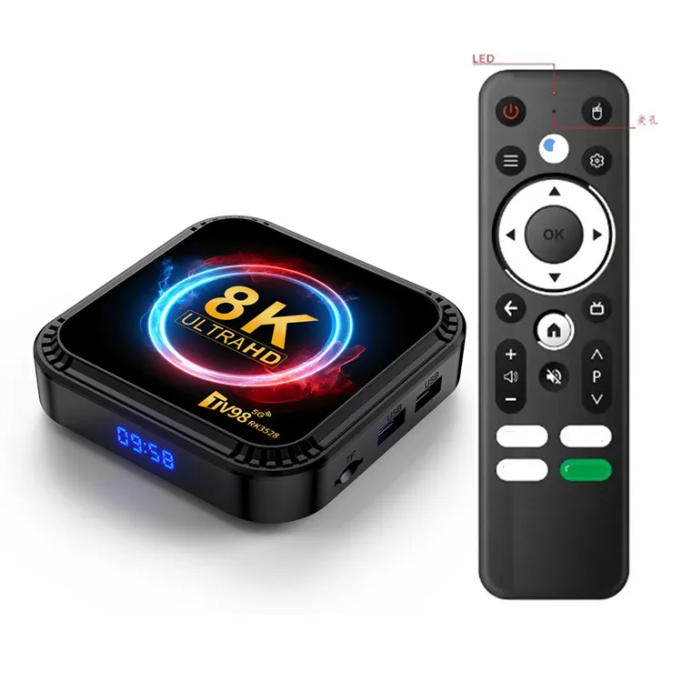 TV98 2+16G ATV 8K Smart TV Box Android 13 RK3528 Quad-core 2.4G e 5G Dual Band Wi-Fi + BT5.0 Lettore Multimediale Set Top Box