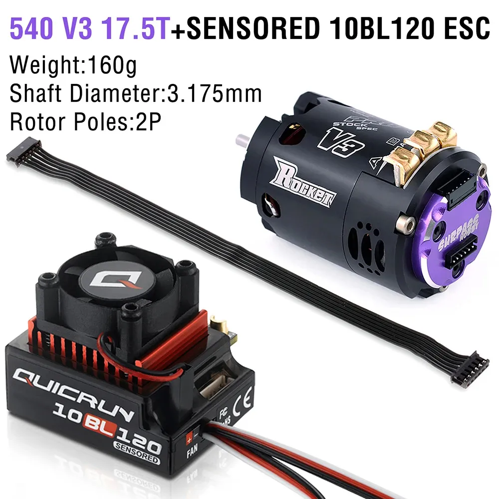 Hobbywing センサー付きブラシレス 10BL120 G2 ESC+Rocket 540 V3 モーターコンボ 1/10 ドリフト RCカーパーツ用