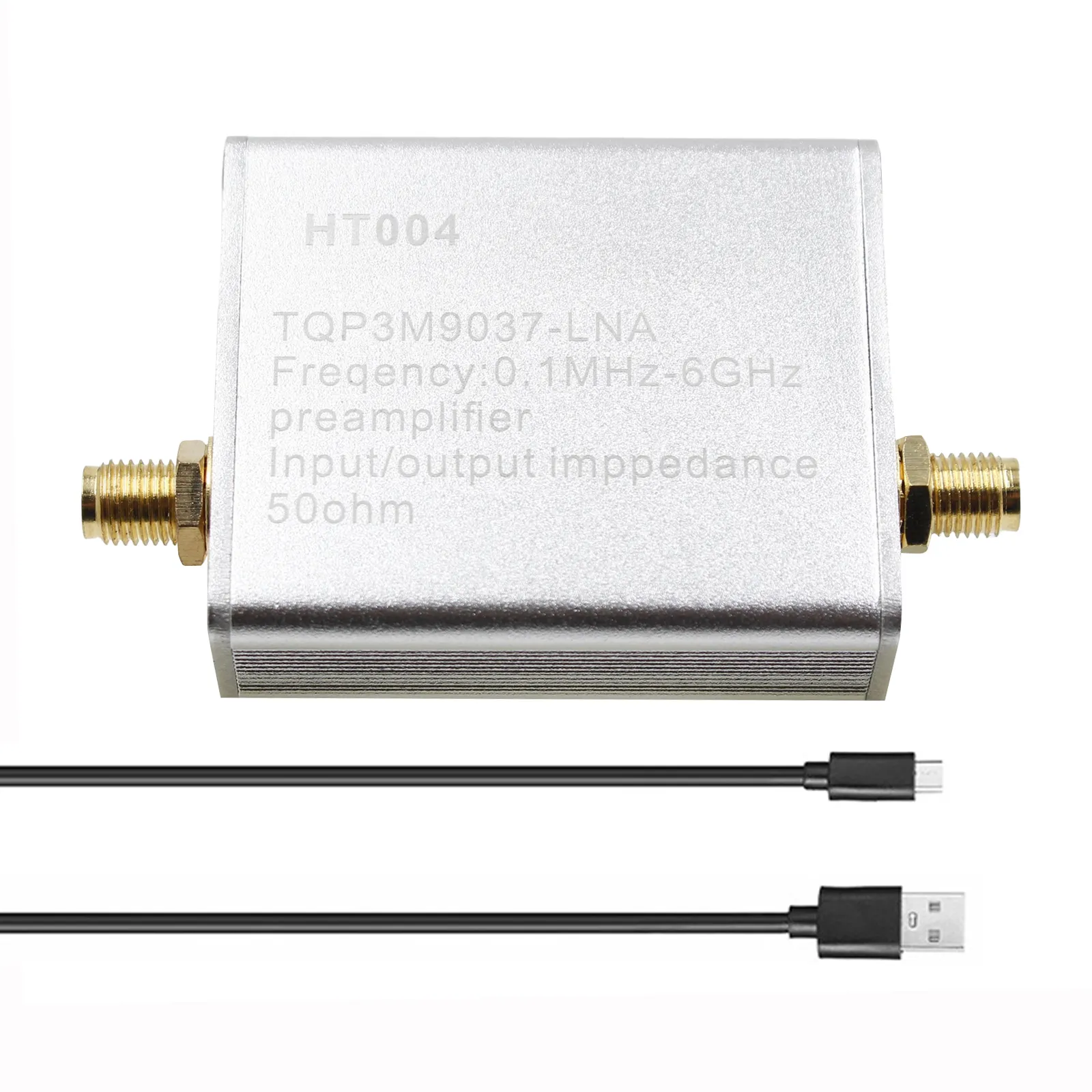 HT004 Full Band Amplifier Preamplifier 100k-6GHz 20dB Gain 5V Ultra-Low Noise 50 Ohm SMA Connector USB Type-C HT004 Full Band Amplifier Preamplifier 100k-6GHz 20dB Gain 5V Ultra-Low Noise 50 Ohm SMA Connector USB Type-C