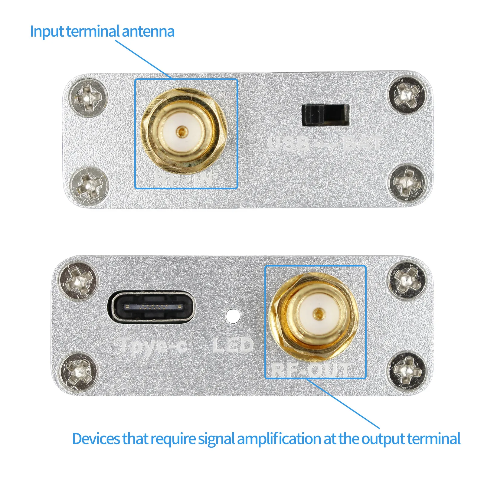 HT004 Full Band Amplifier Preamplifier 100k-6GHz 20dB Gain 5V Ultra-Low Noise 50 Ohm SMA Connector USB Type-C HT004 Full Band Amplifier Preamplifier 100k-6GHz 20dB Gain 5V Ultra-Low Noise 50 Ohm SMA Connector USB Type-C