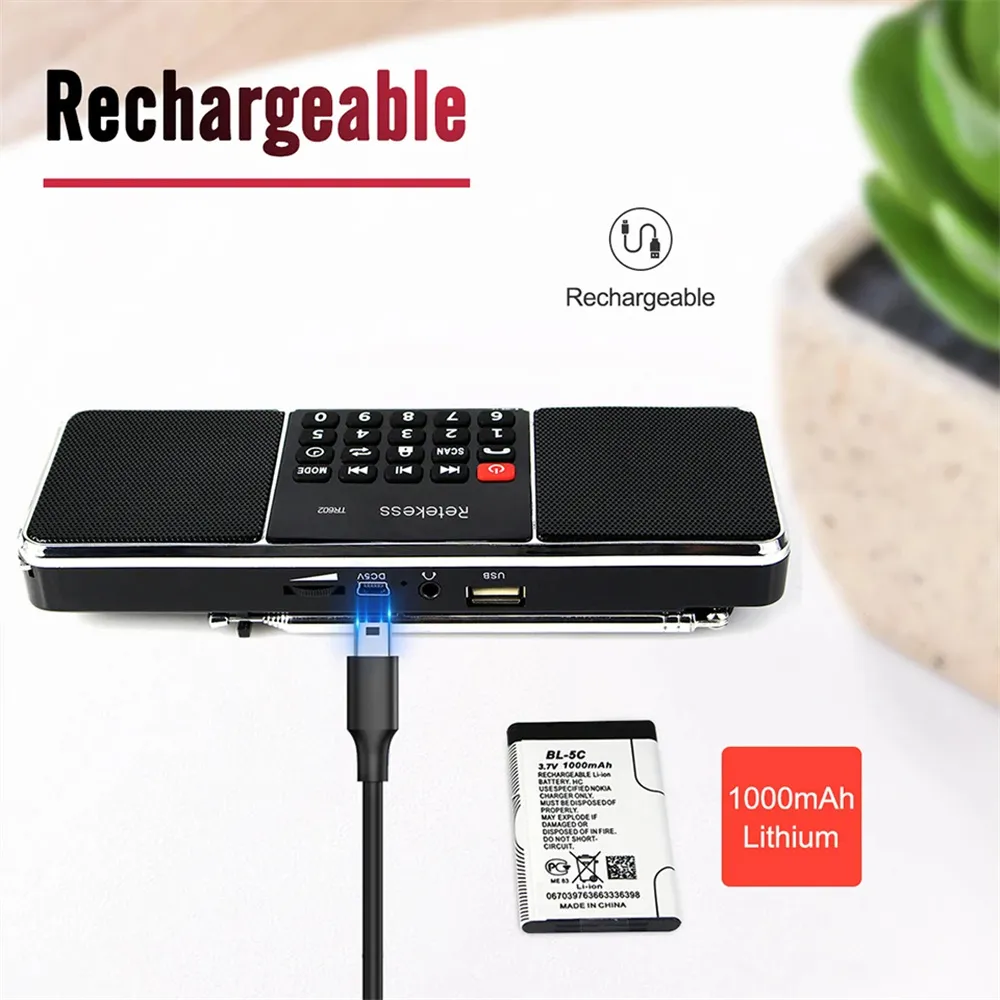 TR602 Portable Radio AM FM Receiver Bluetooth Speaker MP3 Player Rechargeable Battery AUX Input Telescopic Antenna TR602 Portable Radio AM FM Receiver Bluetooth Speaker MP3 Player Rechargeable Battery AUX Input Telescopic Antenna