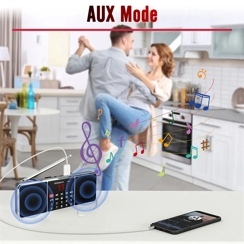 TR602 Portable Radio AM FM Receiver Bluetooth Speaker MP3 Player Rechargeable Battery AUX Input Telescopic Antenna TR602 Portable Radio AM FM Receiver Bluetooth Speaker MP3 Player Rechargeable Battery AUX Input Telescopic Antenna