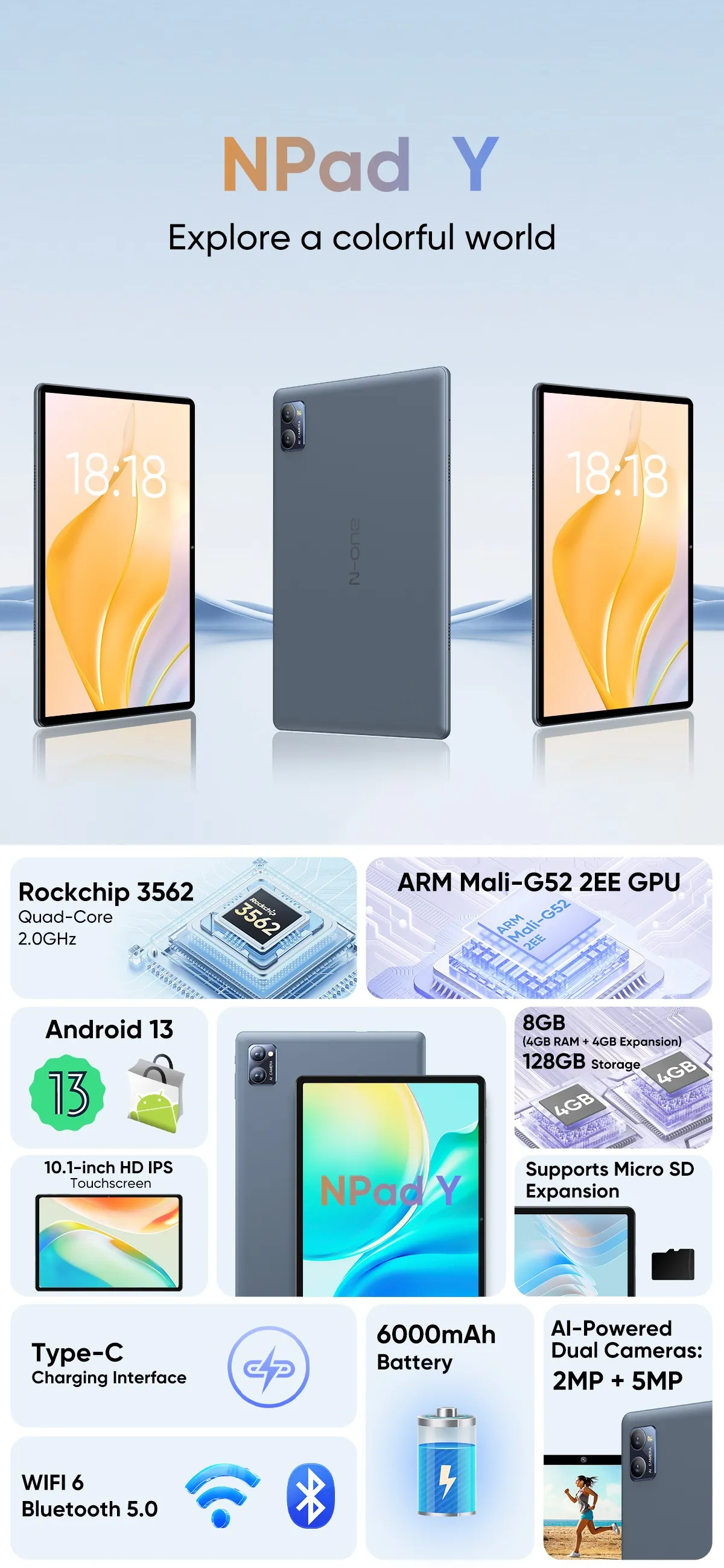N-ONE Y Rockchip RK3562 Quad Core 4GB+4GB RAM 128GB ROM 10.1 Inch WIFI 6 Android 13 Tablet With Accessory Set N-ONE Y Rockchip RK3562 Quad Core 4GB+4GB RAM 128GB ROM 10.1 Inch WIFI 6 Android 13 Tablet With Accessory Set