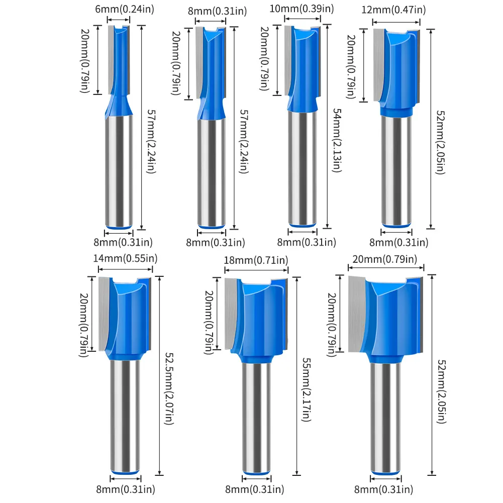 8mm Shank Straight Router Bit 20mm Cutting Length 6/8/10/12/14/18/20mm Cutting Diameter Carbide Tipped Double Flute Straight Cut Router Bits 8mm Shank Straight Router Bit 20mm Cutting Length 6/8/10/12/14/18/20mm Cutting Diameter Carbide Tipped Double Flute Straight Cut Router Bits