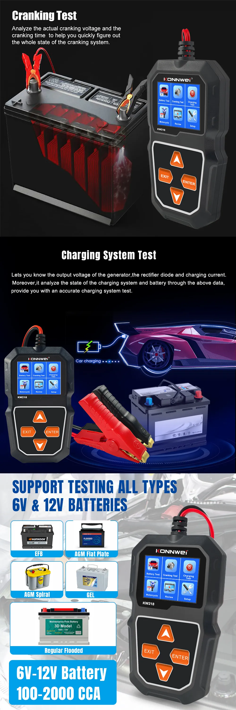 KONNWEI KW218 6V-12V Car Battery Analyzer Diagnostic Tool Professional Car Battery Tester KONNWEI KW218 6V-12V Car Battery Analyzer Diagnostic Tool Professional Car Battery Tester